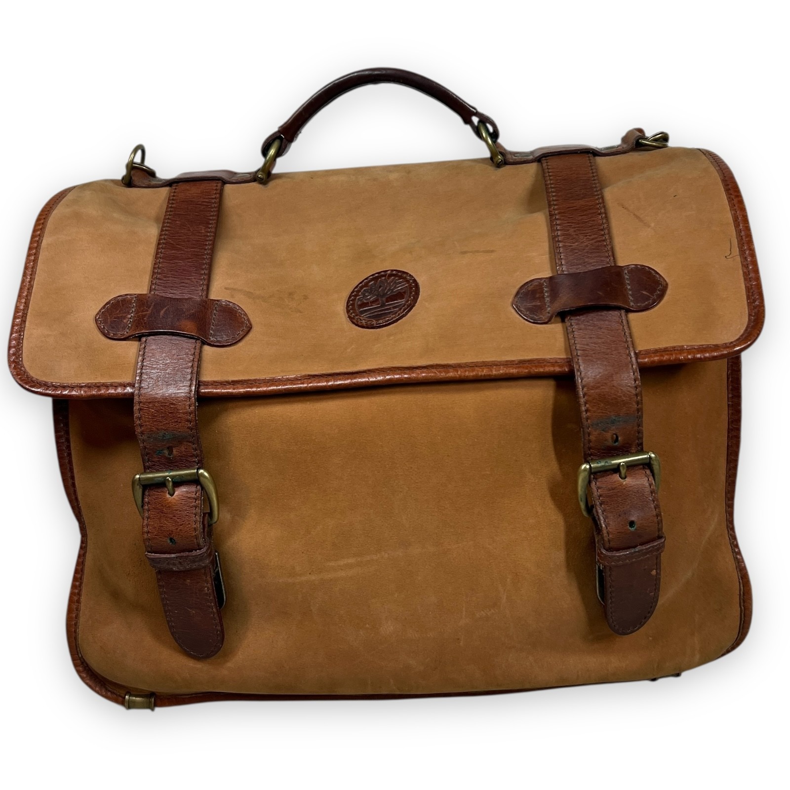 VTG Timberland Briefcase Men Tan Leathe USA Made Gorpcore Messenger Bag Heritage
