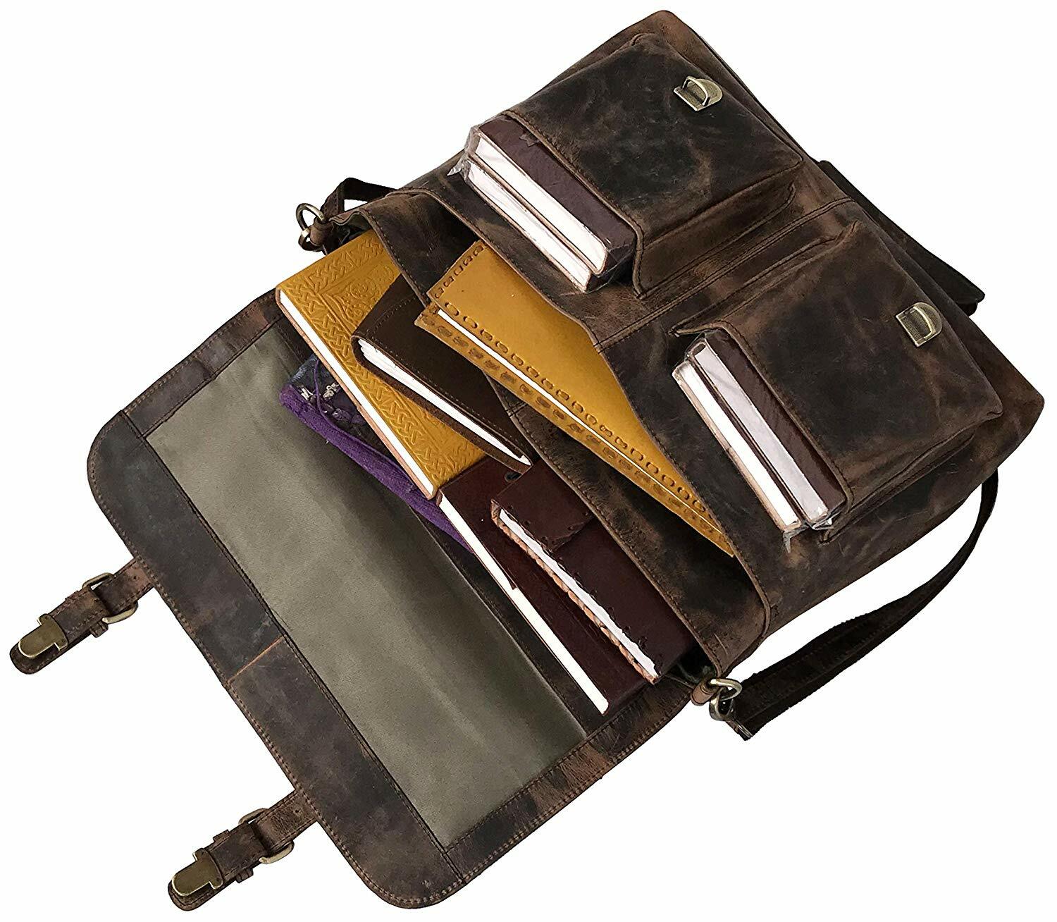 18 In Buffalo Leather Office Briefcase Messenger Bag Laptop Satchel Shoulder Bag