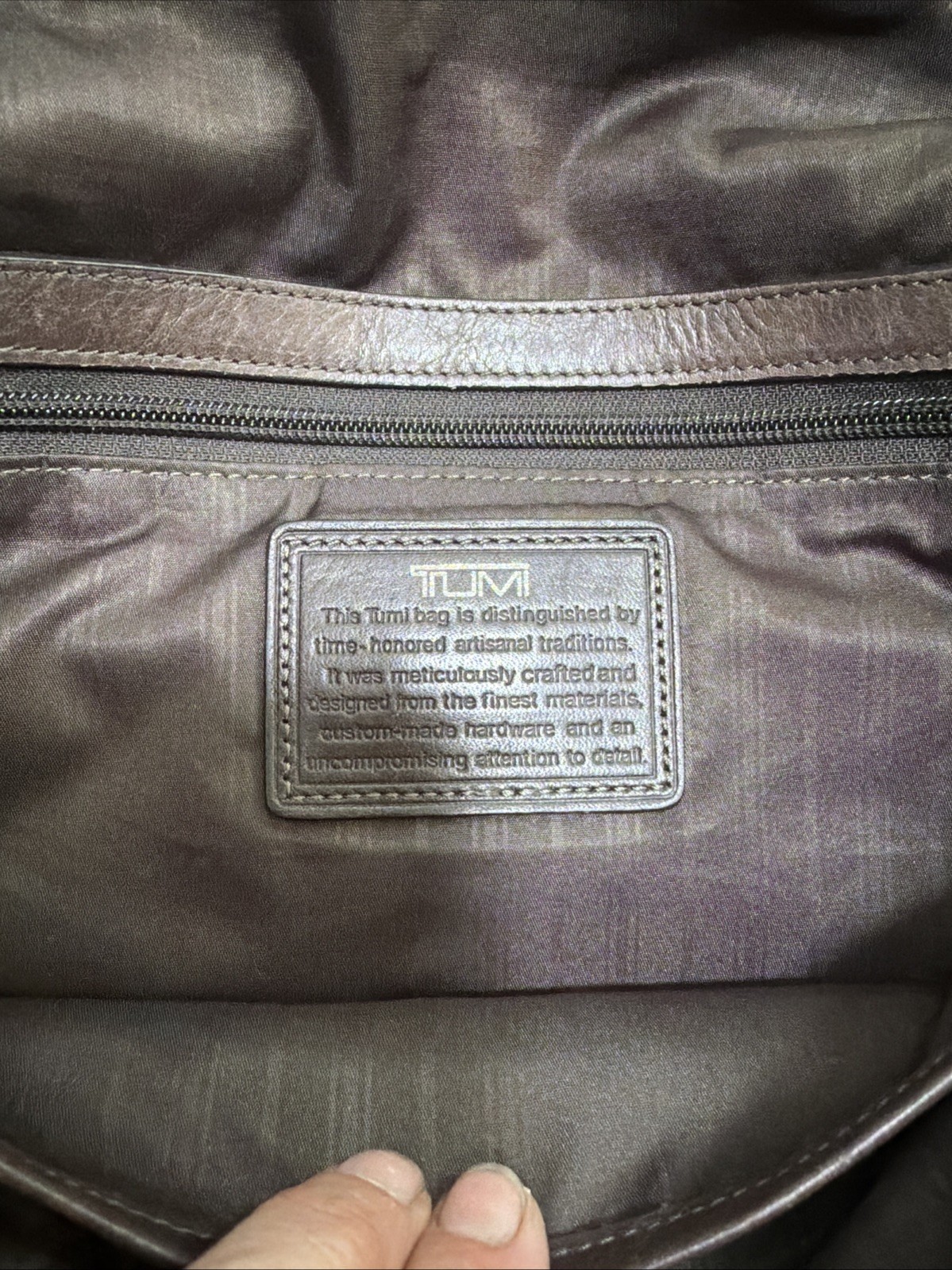 Tumi Dark Brown Leather Laptop Messenger Bag With Web Strap