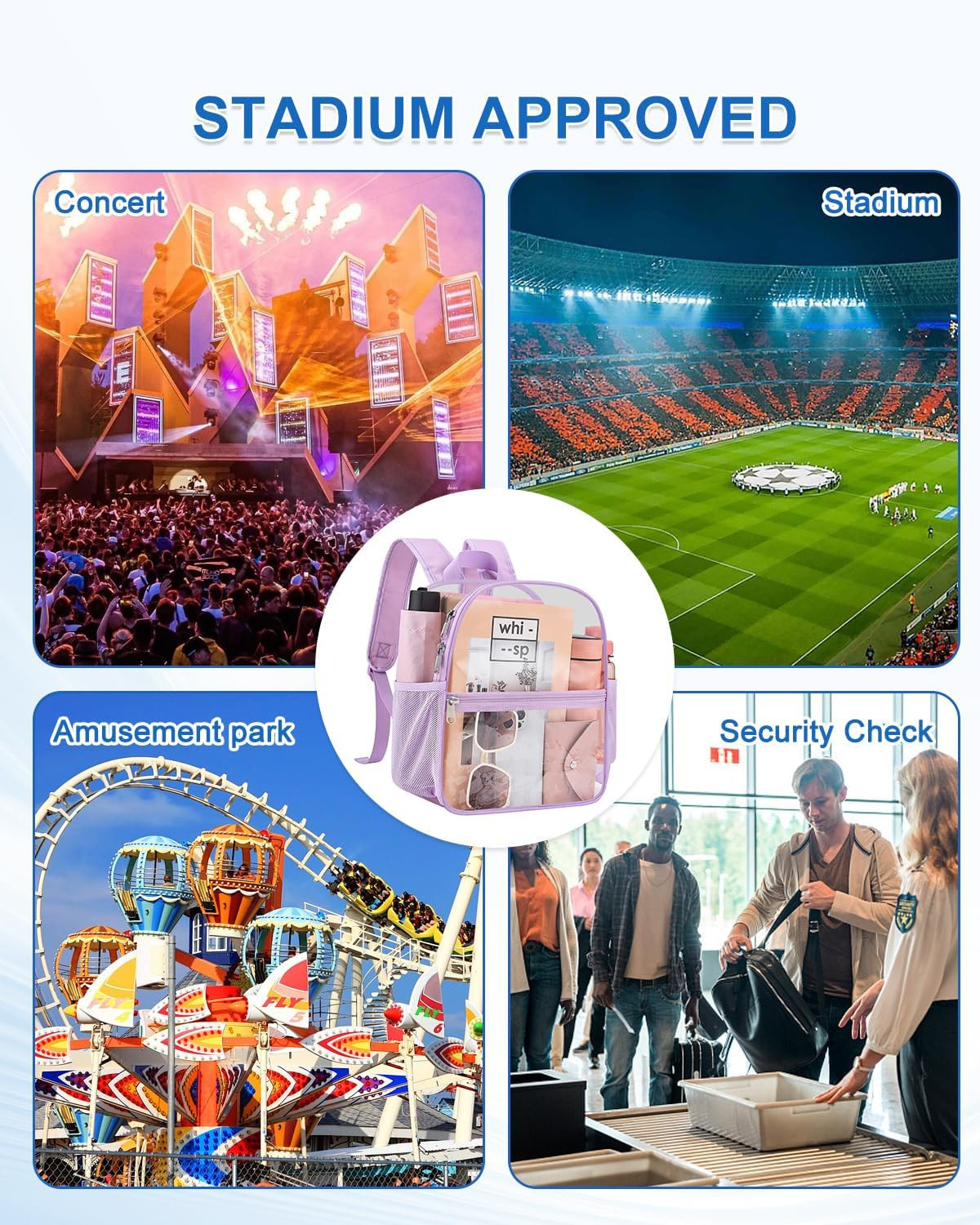Clear Backpack for Stadium Events, 12X12X6 Small Clear Plastic Bag with Reinforc
