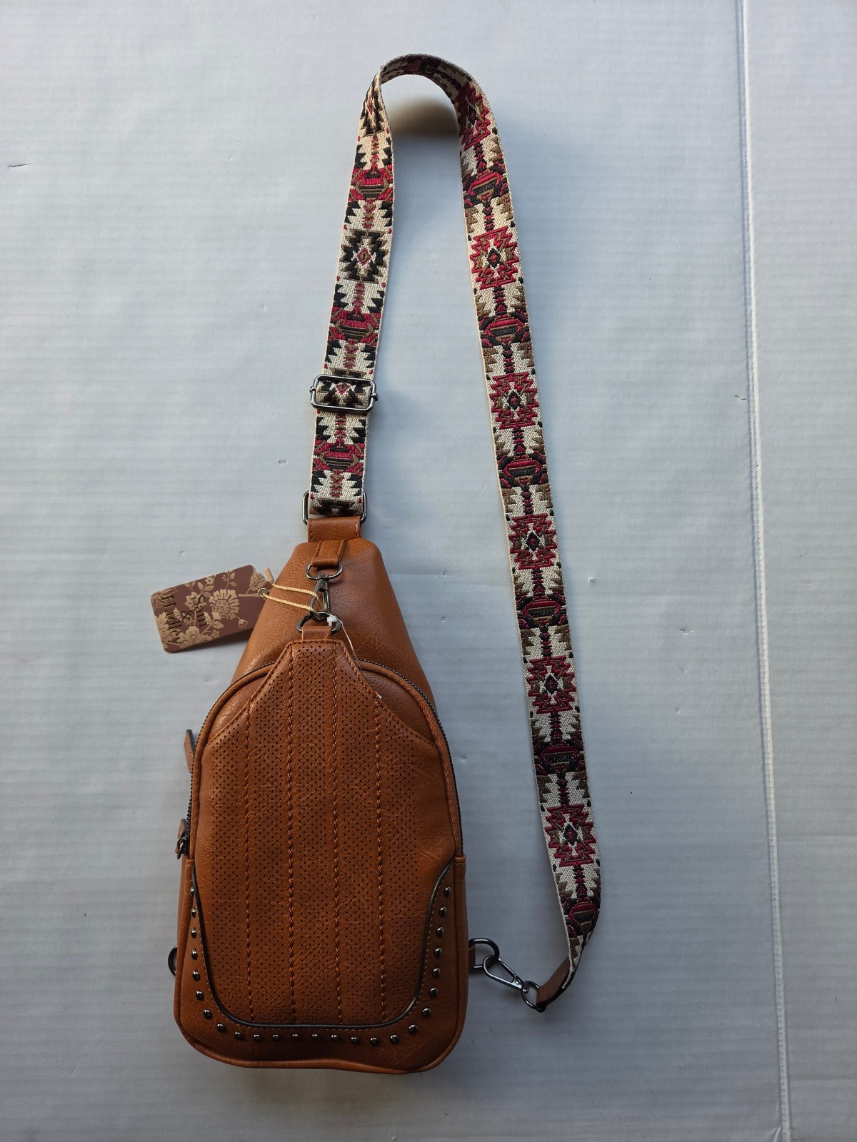 Sam & Hadley Western Cognac Color Crossbody Sling Bag with Studded Accent