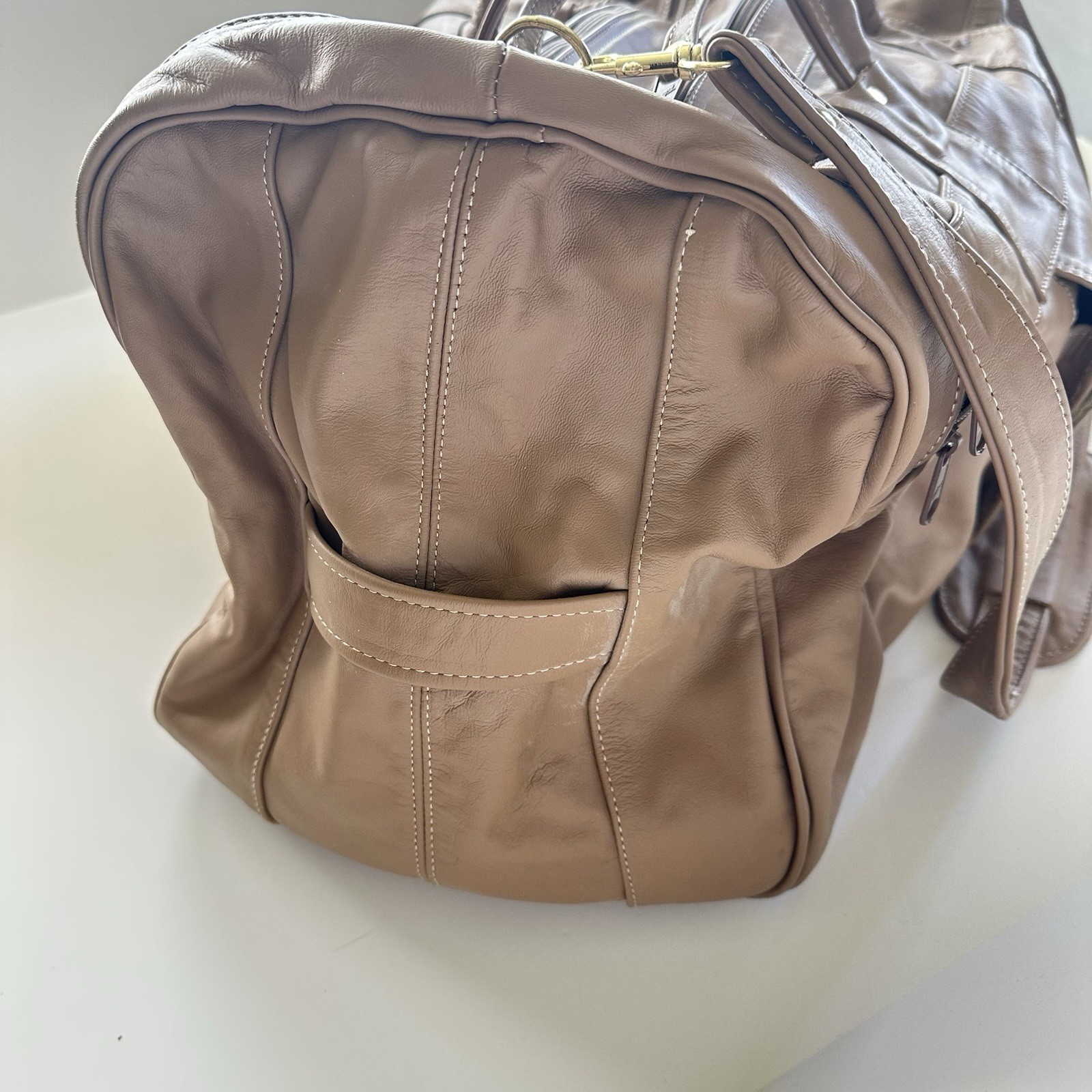 Handmade Mexico Vintage Carroll Top Grain Tan Leather Duffel Bag 22”x10”x12”