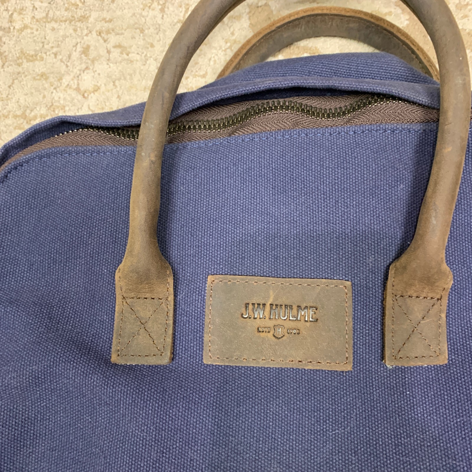 JW Hulme Leather Canvas Backpack Blue Brown