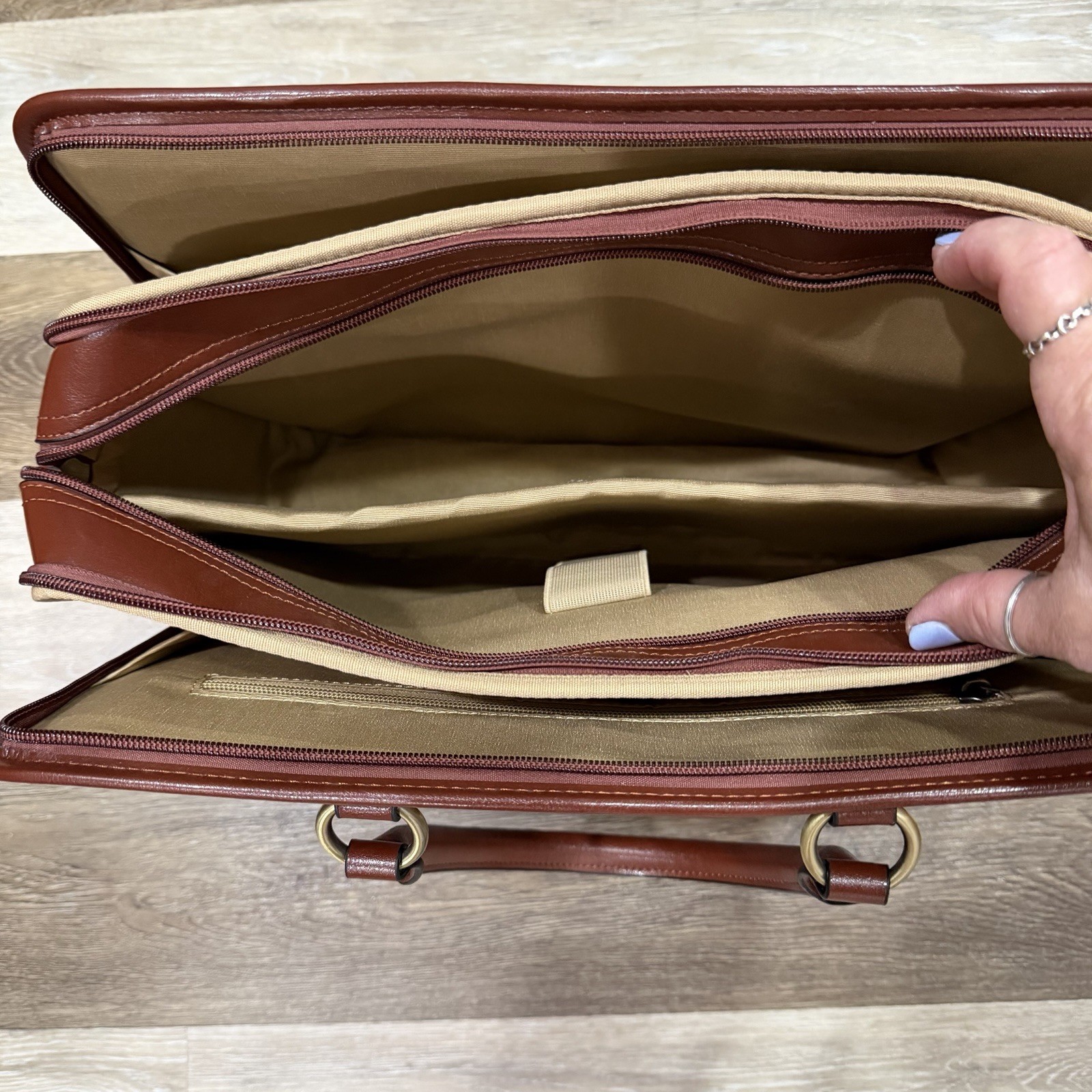 New Kattee Leather Briefcase Large 15”x11” Laptop Tote Bag Adj Strap Dbl Handles