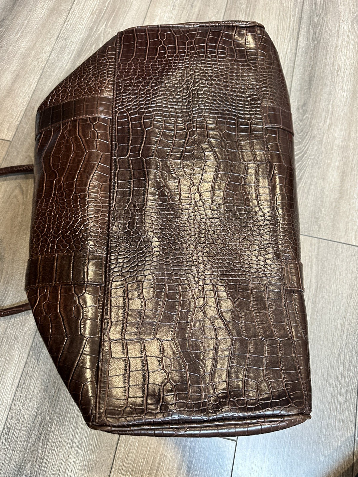 Bath & Body Works Crocodile Brown Vegan Faux Leather Duffel Bag Briefcase
