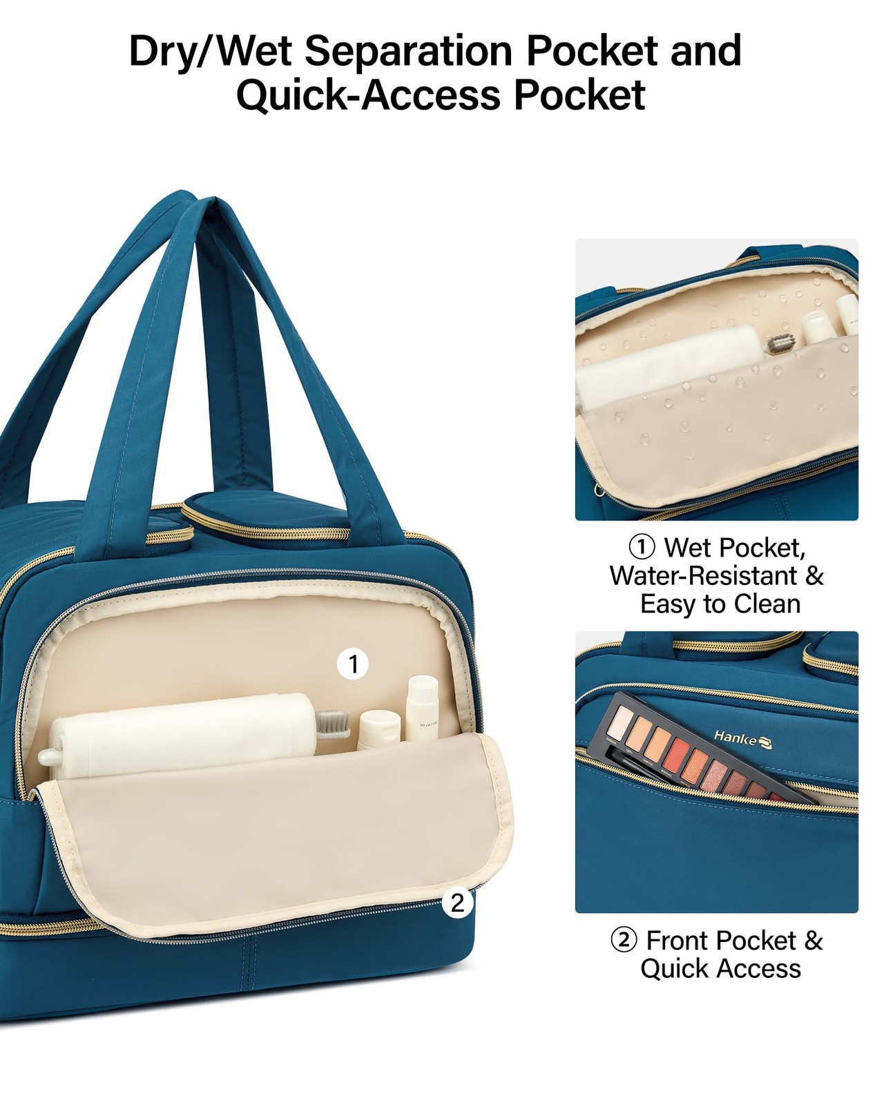 Hanke Travel Toiletry Bag, Lightweight Wide-open Large Navy Blue