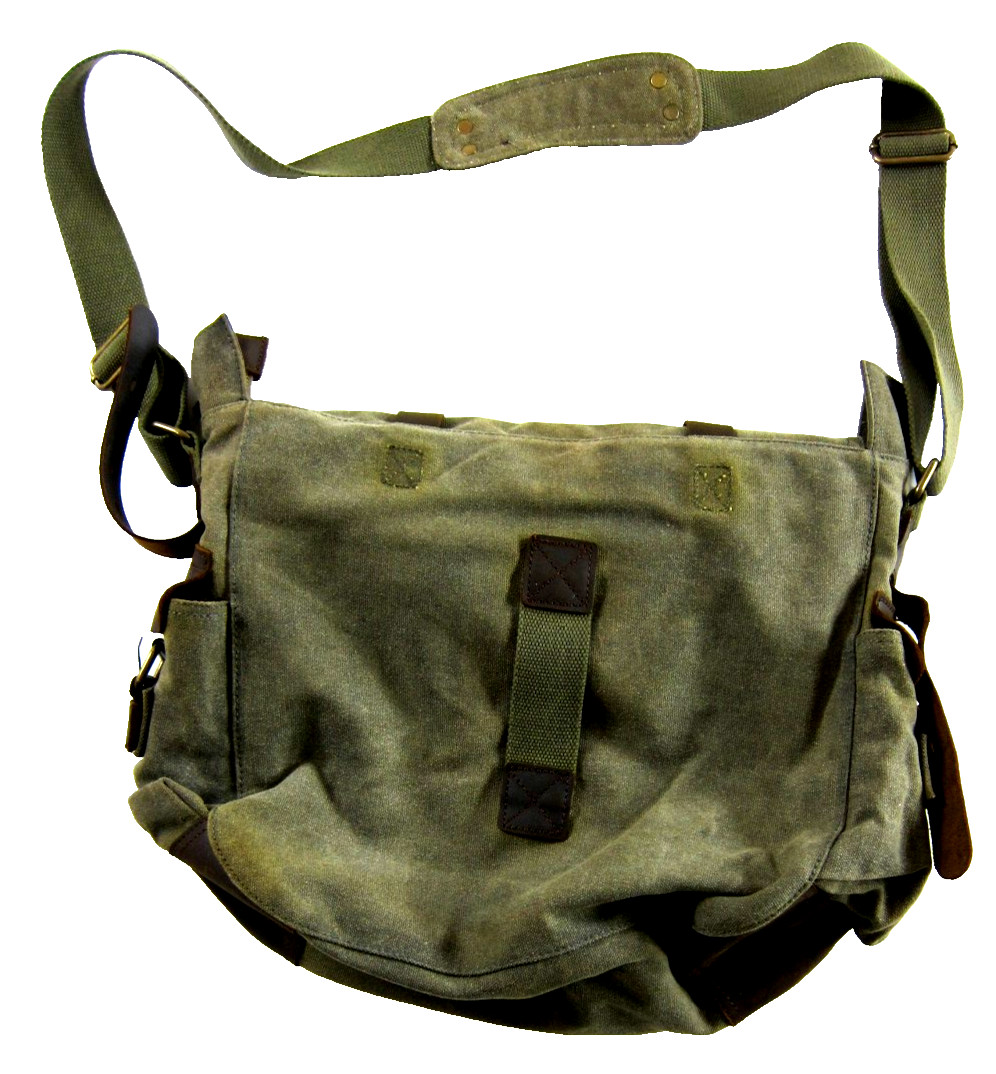 Kattee Canvas Leather Trim Zippered Camera Messenger Shoulder Bag Green Brown