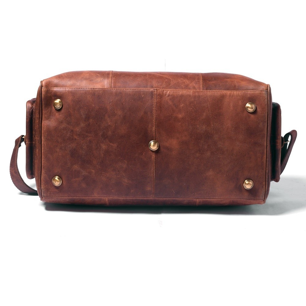 Men’s Full Grain Buffalo Leather Duffle Bag Vintage Travel Weekender Brown 22″.