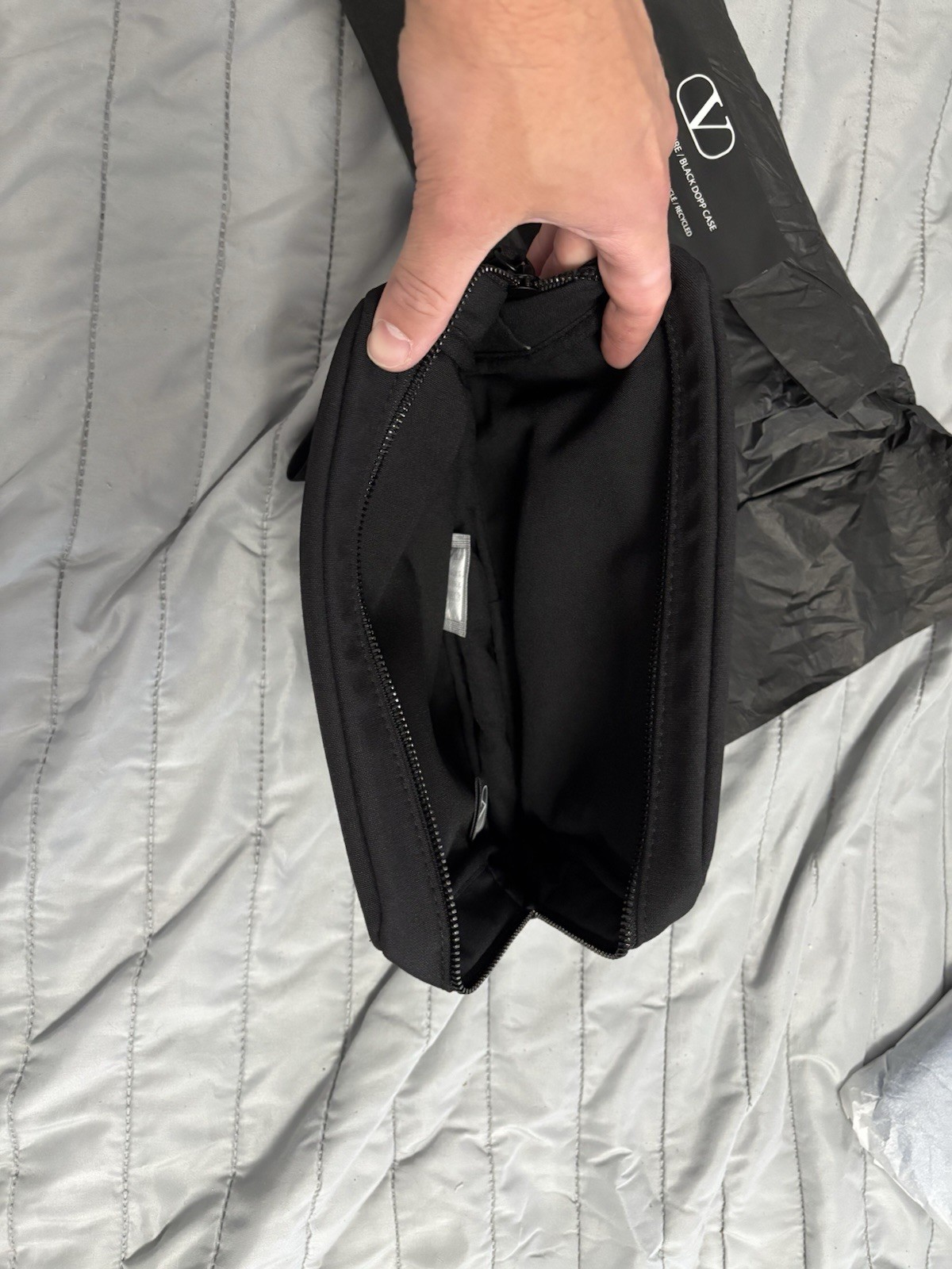 Valentino Black Men’s Toiletry Bag with Wrist Strap Zipper Closure Travel