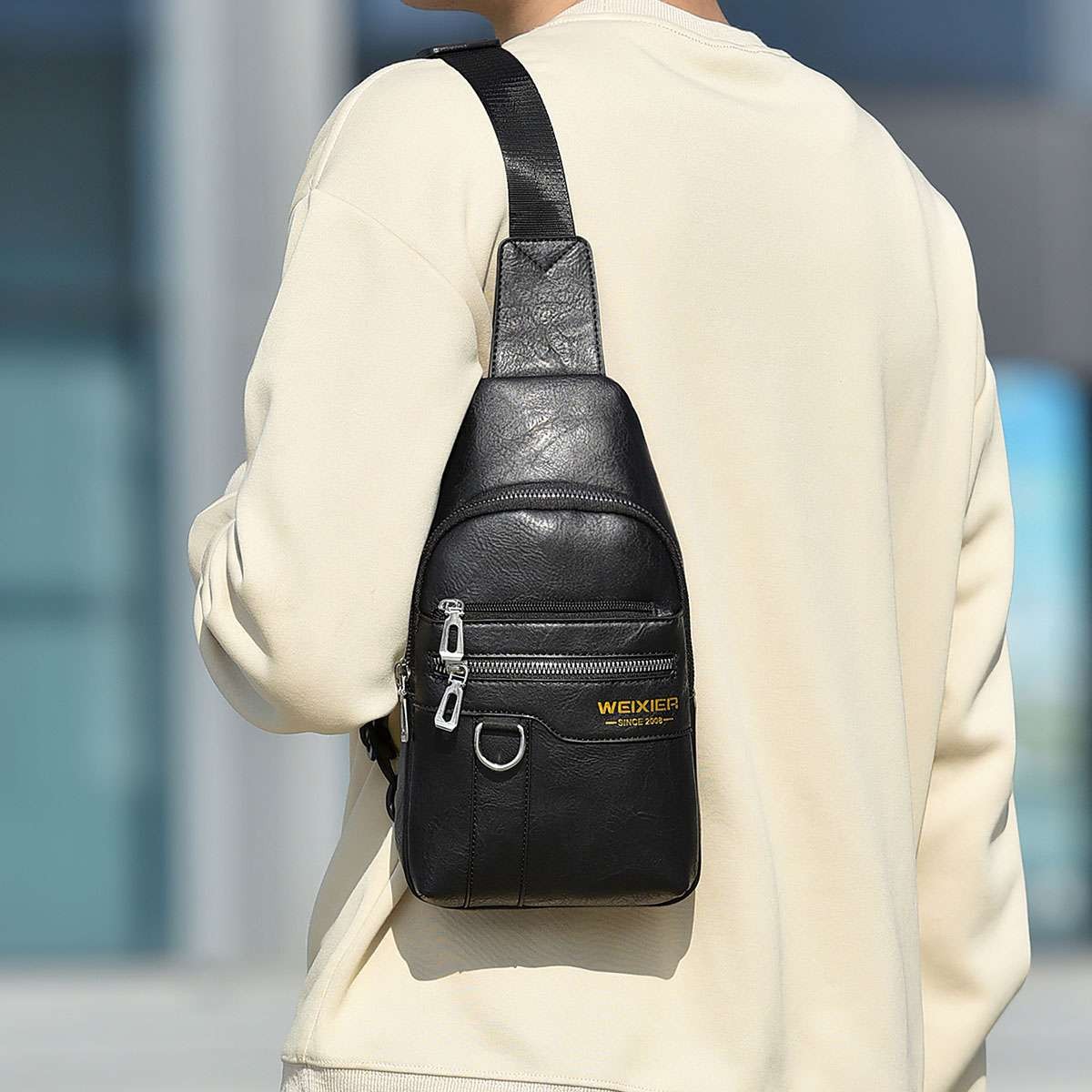 Men’s Leather Sling Backpack Shoulder Bag Travel Casual Crossbody Chest Pack US