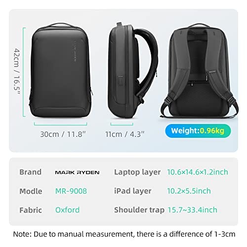 Slim Laptop Backpack for Men, High Tech Backpack 11.8 x 4.3 x 16.5 inch Black