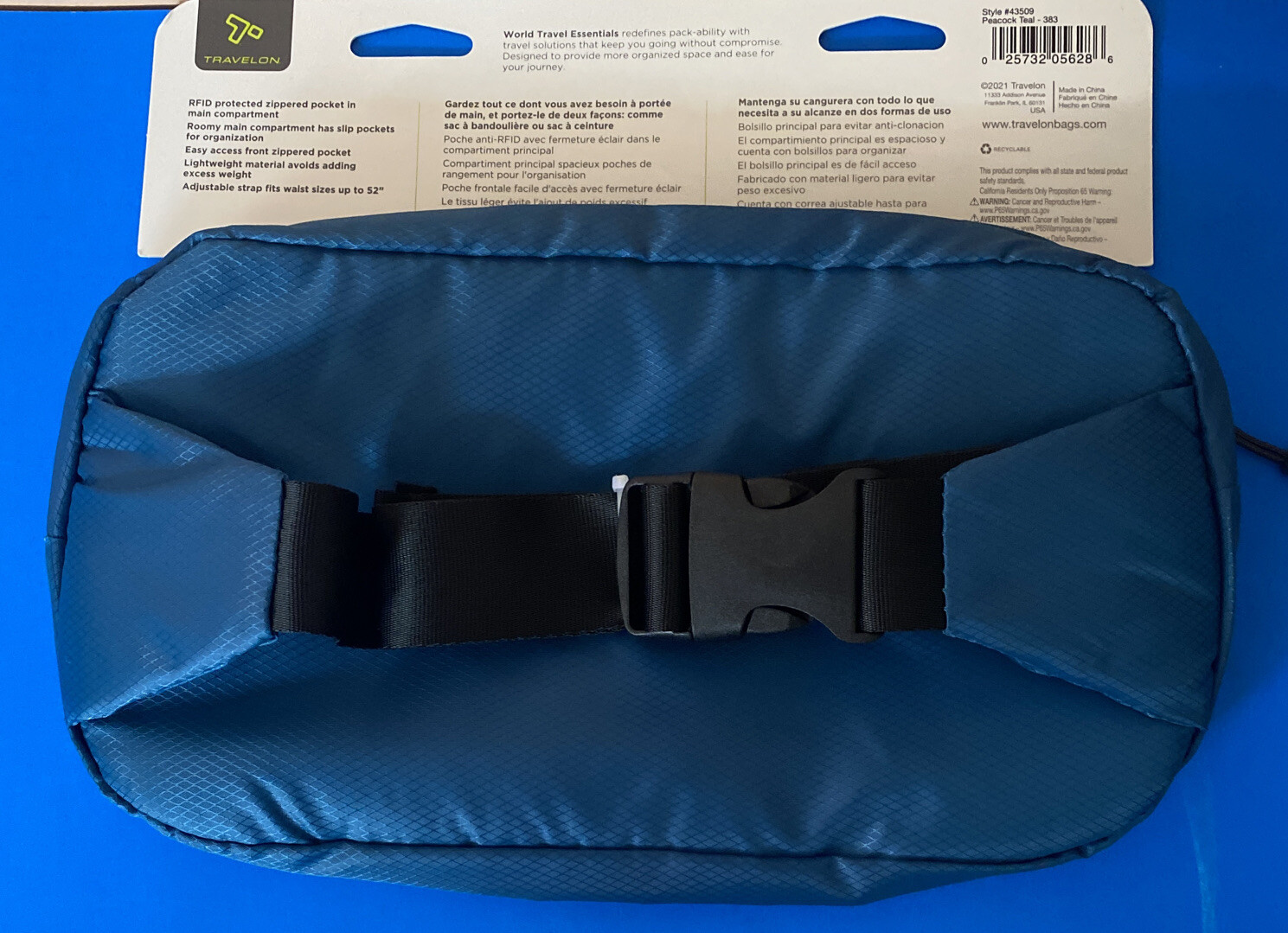 Travelon World Travel Essentials Convertible Sling/Waist Pack Peacock Teal @