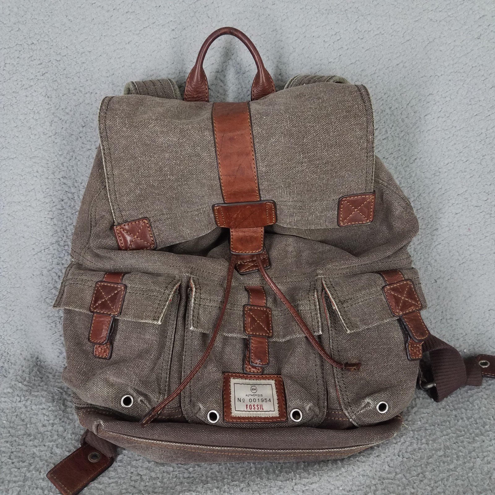Vintage Fossil Backpack Adult Canvas Brown Worn Broken-In Travel School Work