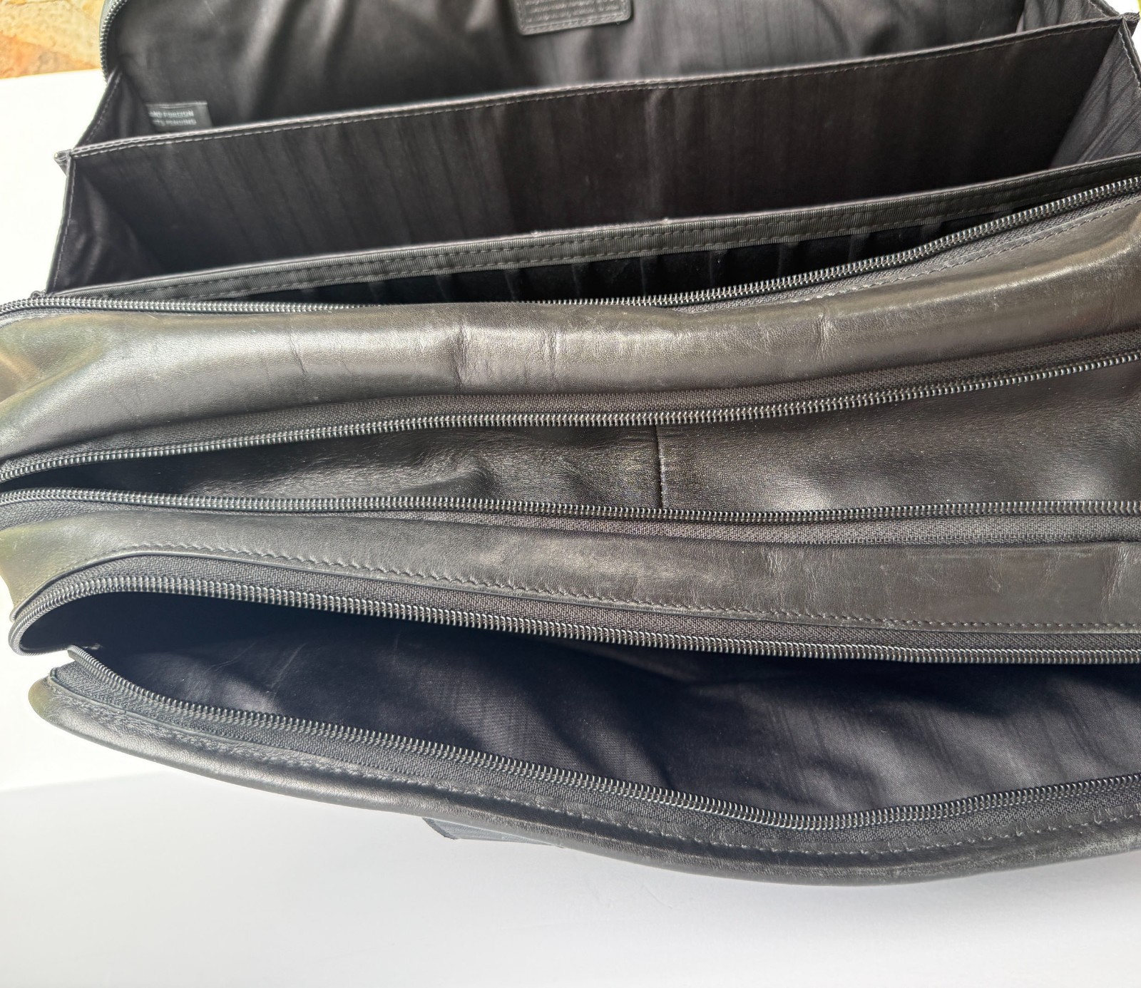 TUMI LEATHER LAPTOP BRIEFCASE – 96160DH – EXPANDABLE BLACK TRAVEL BAG w/DUST BAG