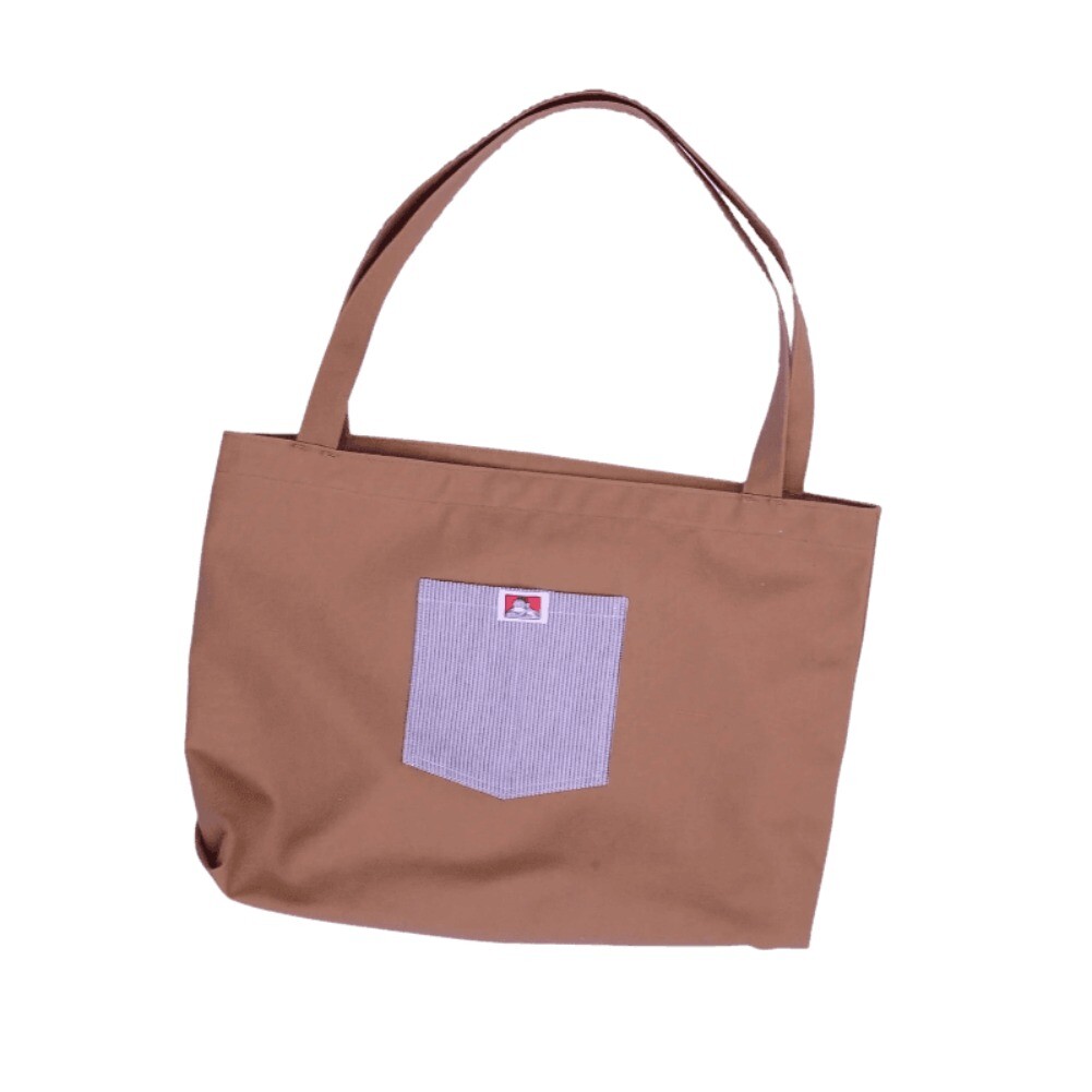 Ben Davis Unisex Tote Bag Fabric Hickory Stripe Pocket 100% Cotton Canvas Bag