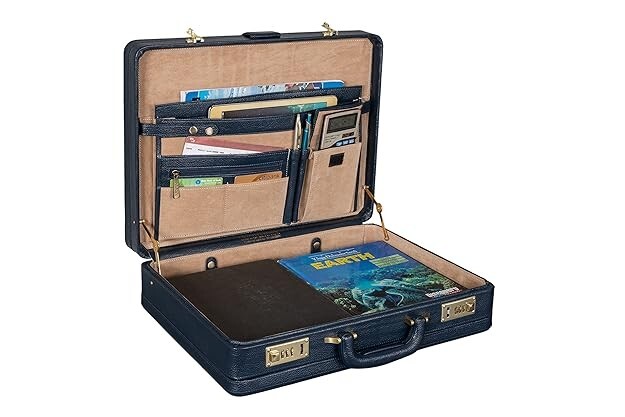 New Leather Travel Briefcase Combination Lock Office Business Handbag