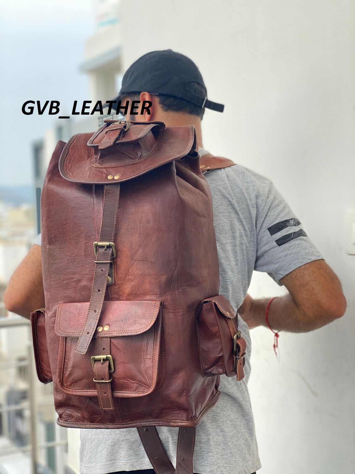 22″ Men’s Vintage Leather New Backpack Laptop Travel Shoulder Rucksack Bag