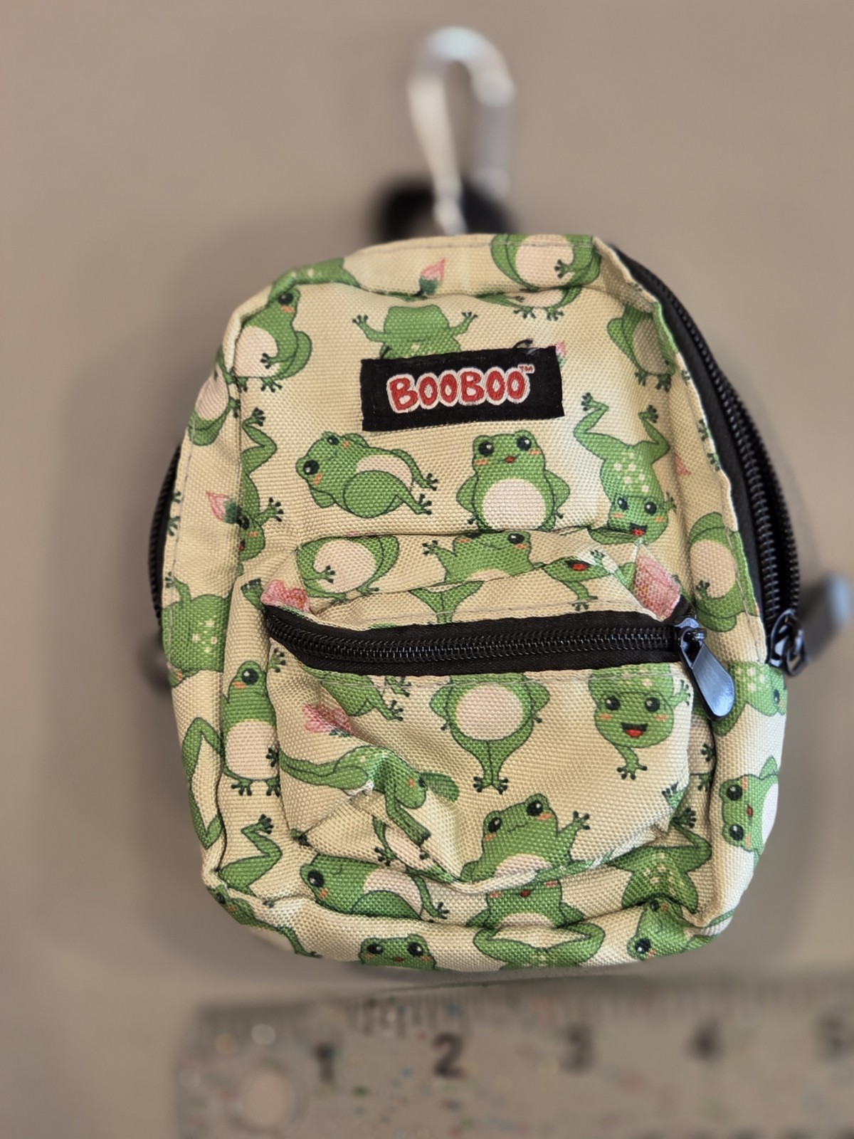 Frog BooBoo Stylish Compact Mini Backpack Sturdy Carabiner Clip Elastic Straps
