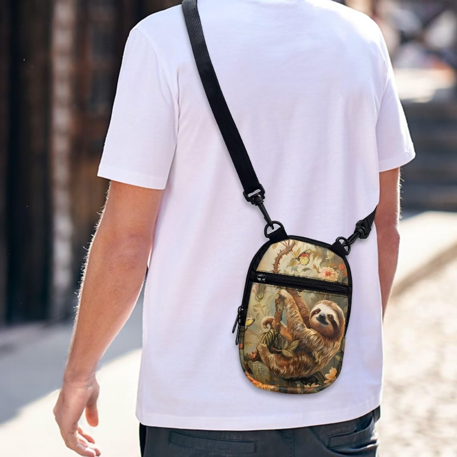 Sloth Butterfly Flower Print Small Messenger Bag Casual Shoulder Bag Crossbod…