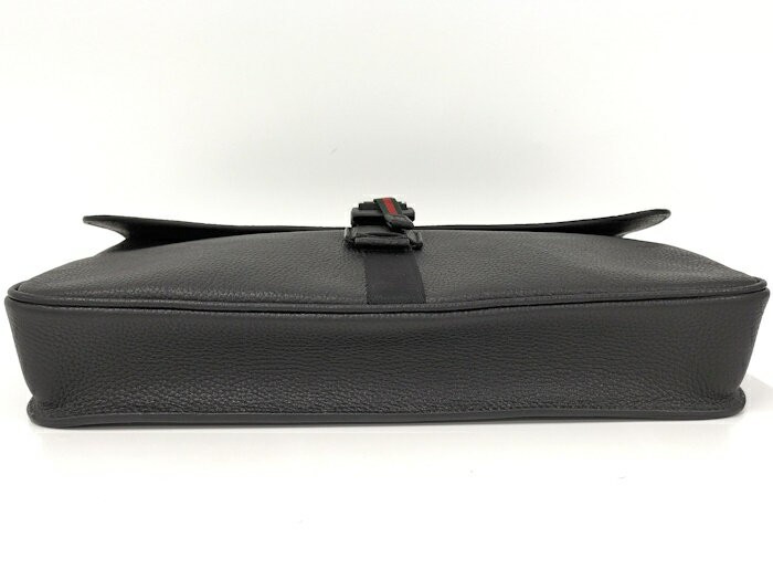 Gucci Web Stripe Medium Clutch Bag Business Case Soft Grain Leather Black 816755