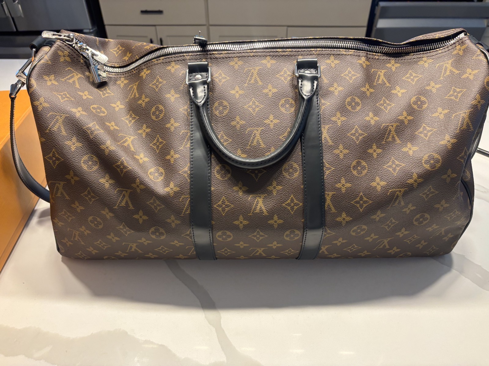 LOUIS VUITTON Keepall Bandoulière 55 in Monogram Macassar Canvas & Leather