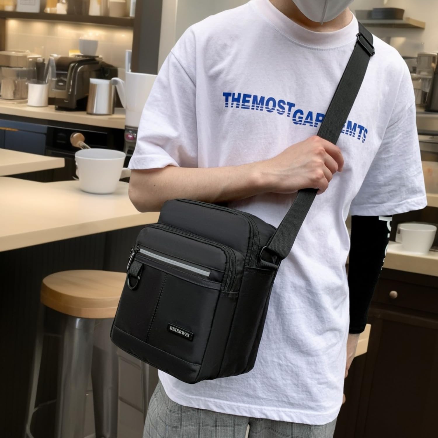 Small Waterproof Messenger Crossbody Shoulder Bag for Men Black