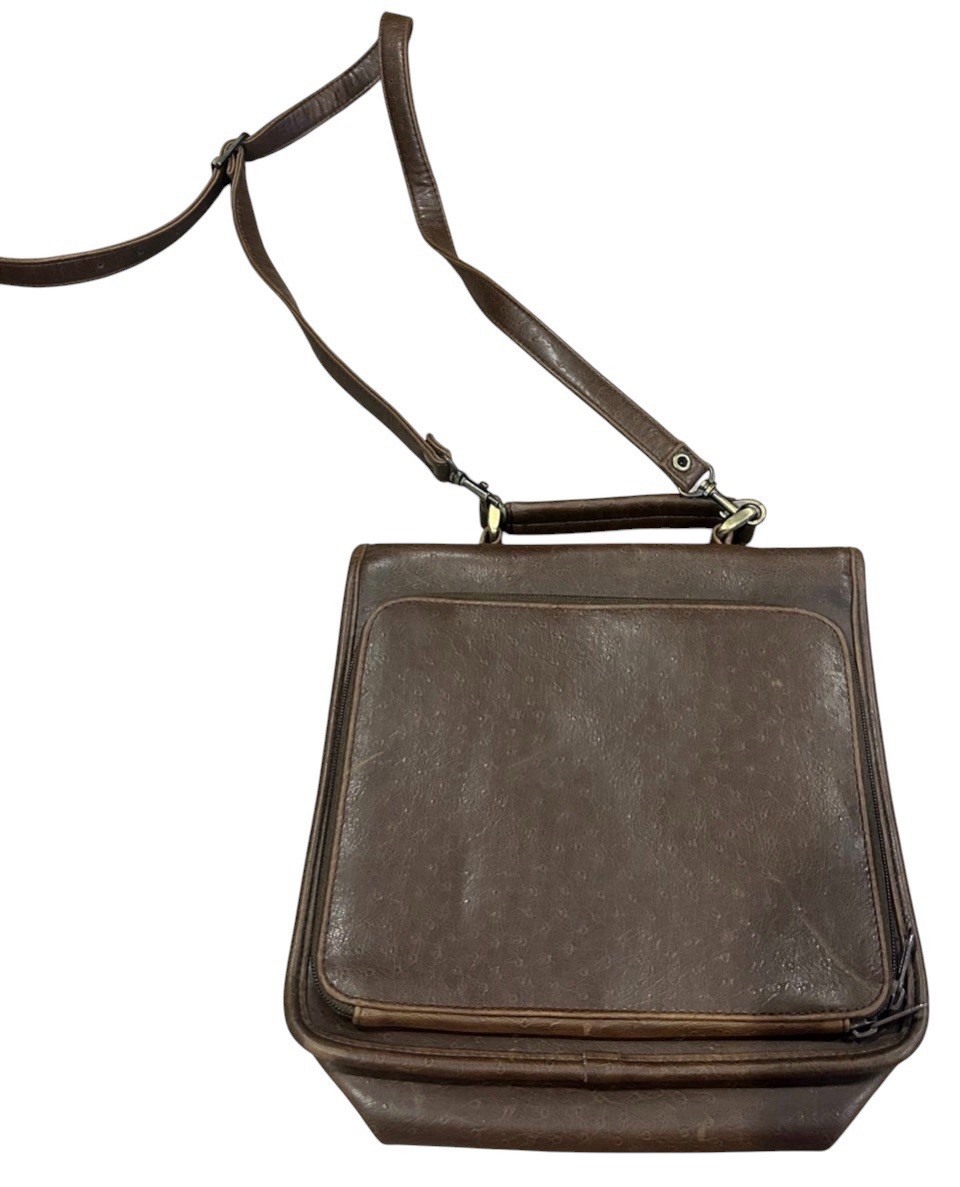 Vintage Brown Crossbody Bag Turn Lock Flap Zip Organizer Adjustable Strap