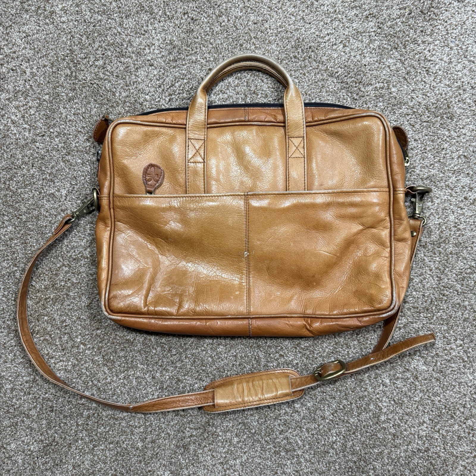 Frye Genuine Leather Briefcase Messenger Bag Cognac Brown Laptop Bag Unisex