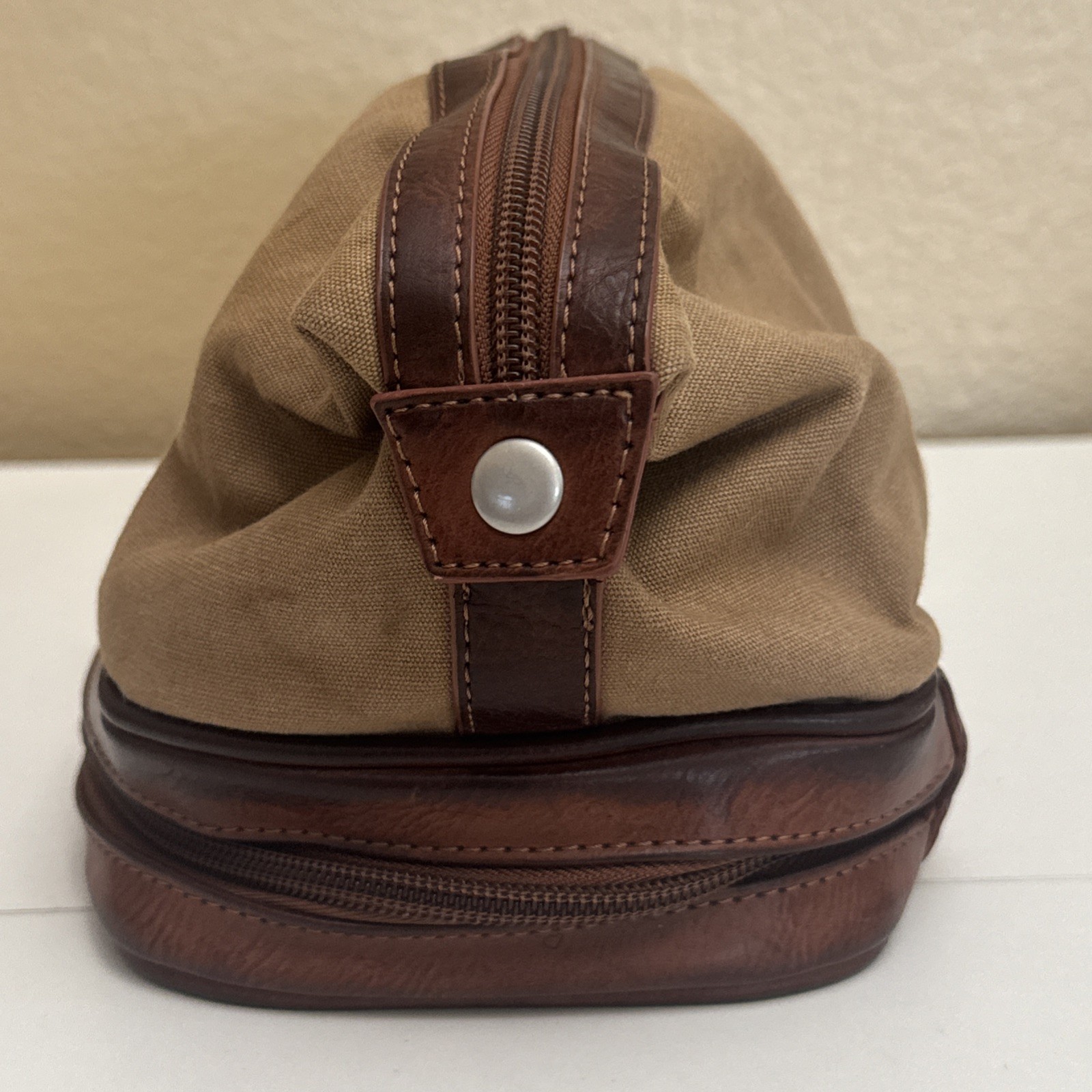 Buxton Brown Expedition Leather Toiletry Shave Bag Zippered 2 Compartment