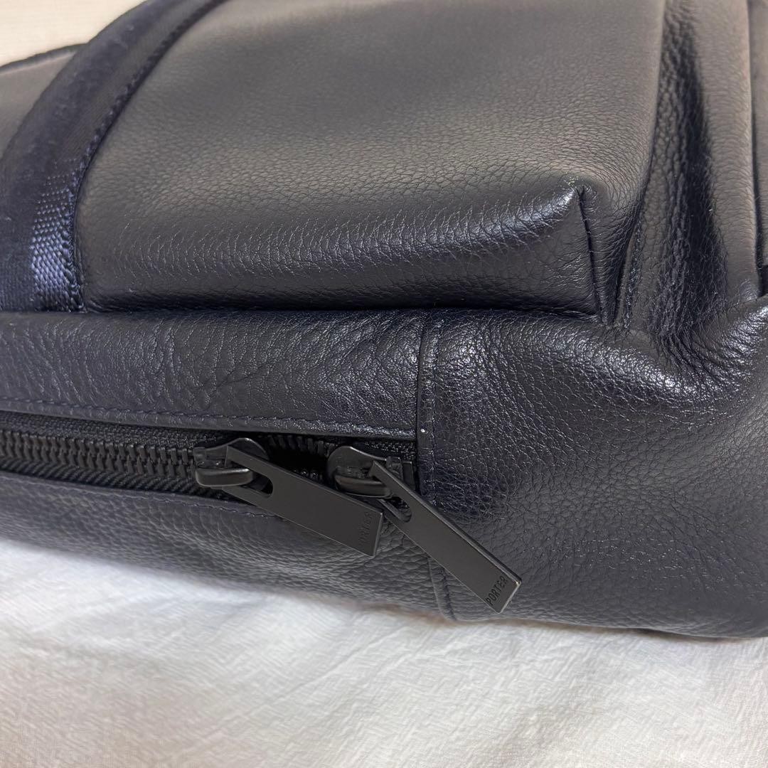 Authentic Porter DELIGHT Shoulder Bag Navy 6.8in x 13.4in Leather & Cotton Mens