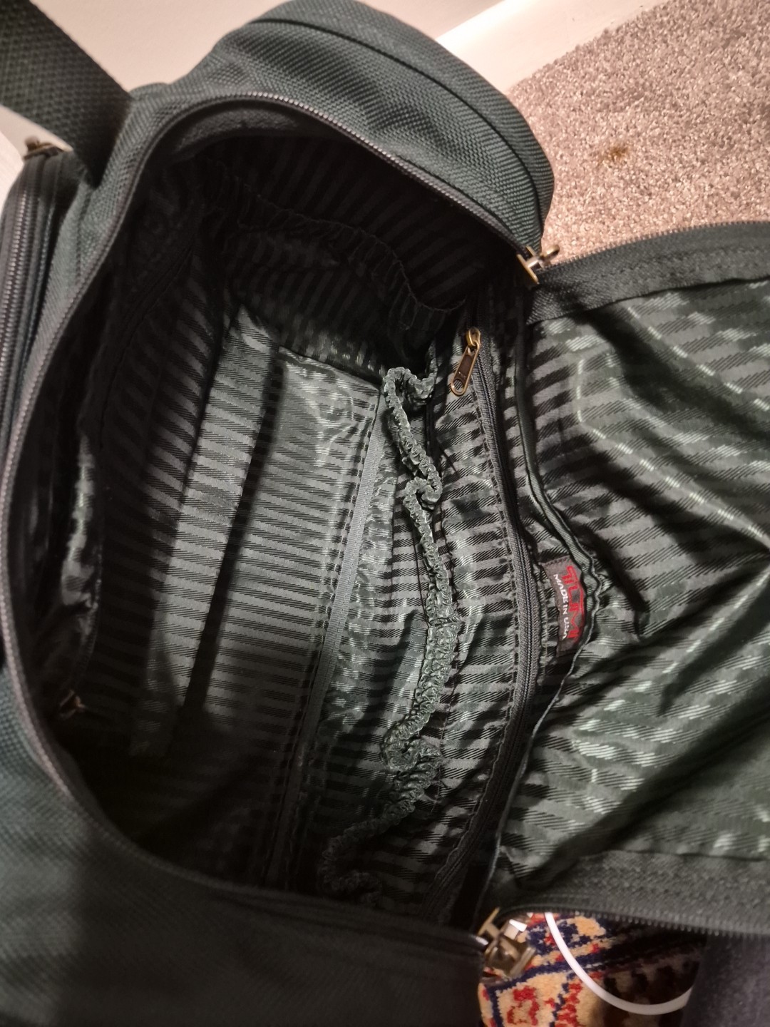 Tumi Dark Green Ballistic Nylon Carry-on Duffle With Name Tag