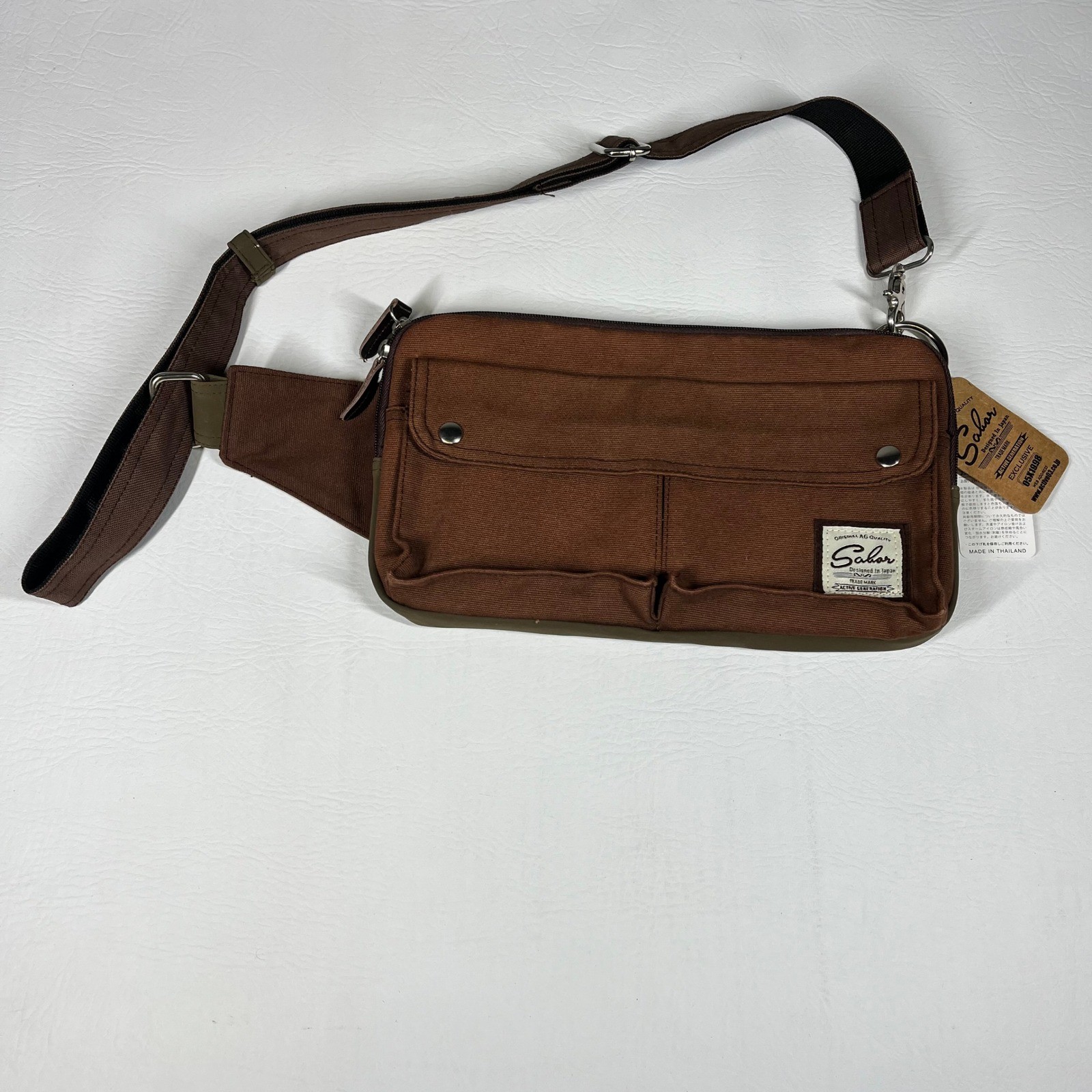 Sabor Active Generation Brown Canvas Crossbody Waist Bag Designed in Japan NWT