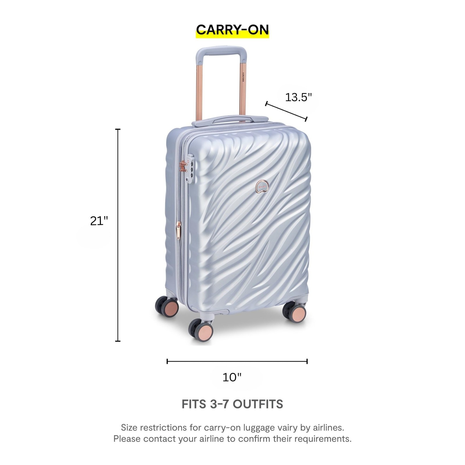 Delsey Alexis Lightweight Luggage, 4-Wheel Spinners Hardshell Suitcase, 21 In U7