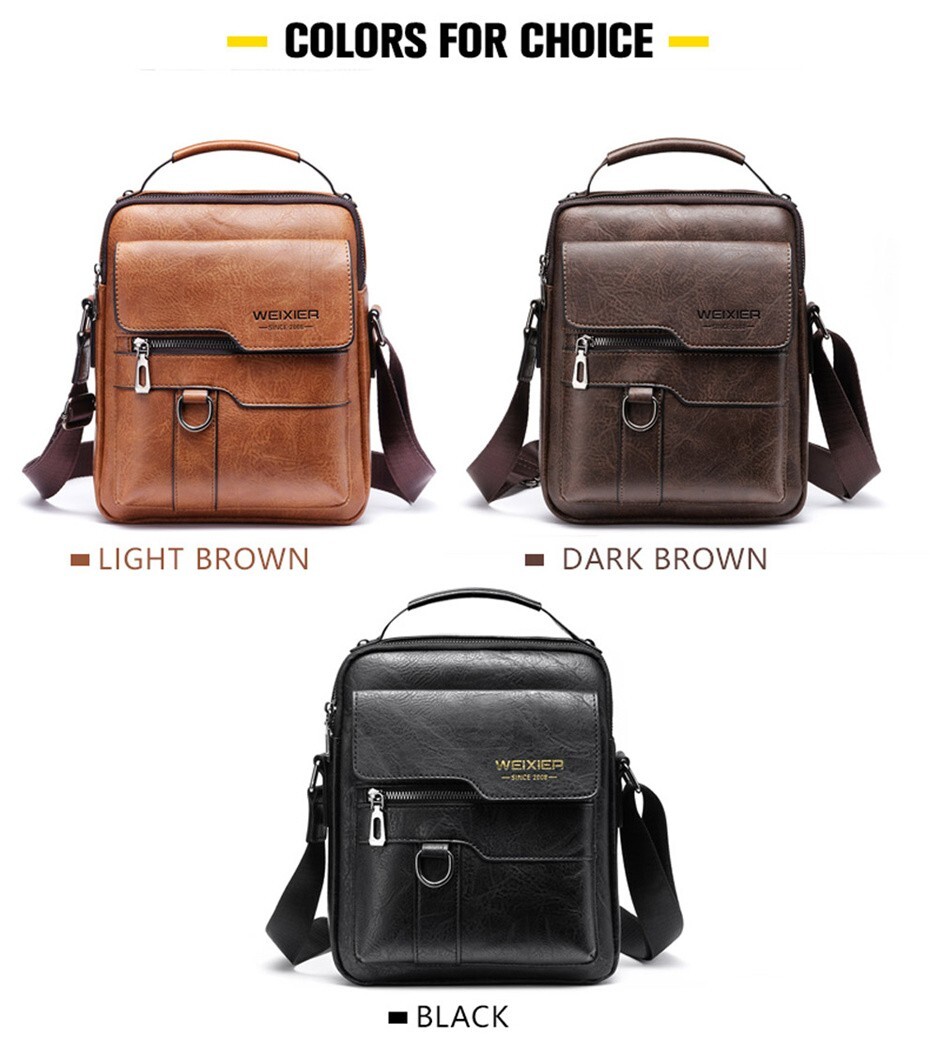 WEIXIER Men Crossbody Bag Vintage Handbag Large Capacity PU Leather Shoulder Bag