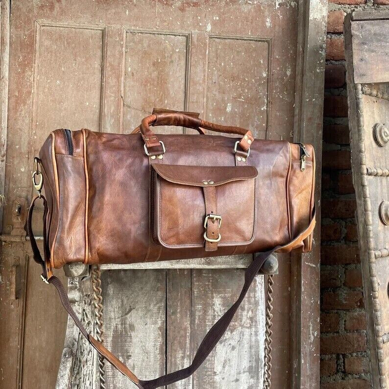 Men’s New Genuine Leather Large Vintage Duffel Travel weekend gym Overnight Bag
