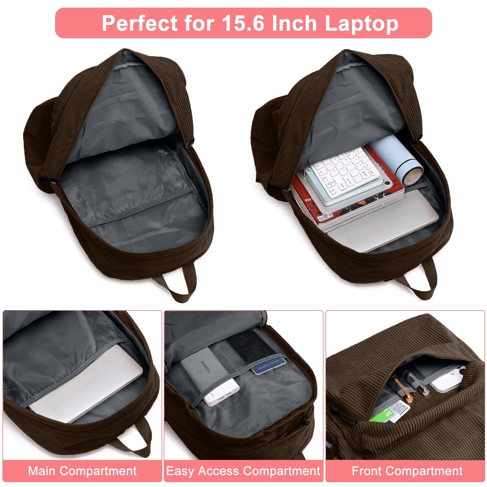 Lightweight School Bookbag Cute Large Laptop Backpack Fits 15.6 In Notebook