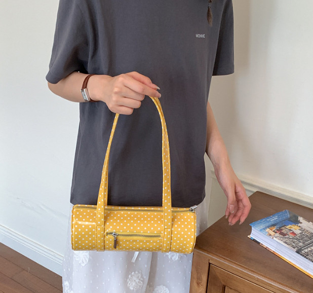Womens Candy Color Polka Dot Barrel Bag PU Leather Shoulder Purse