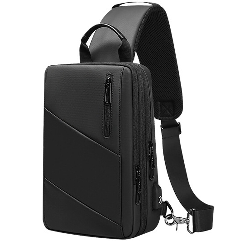 Men’s Sling Backpack Oxford cloth Waterproof Crossbody Bag USB Port Sport Bags