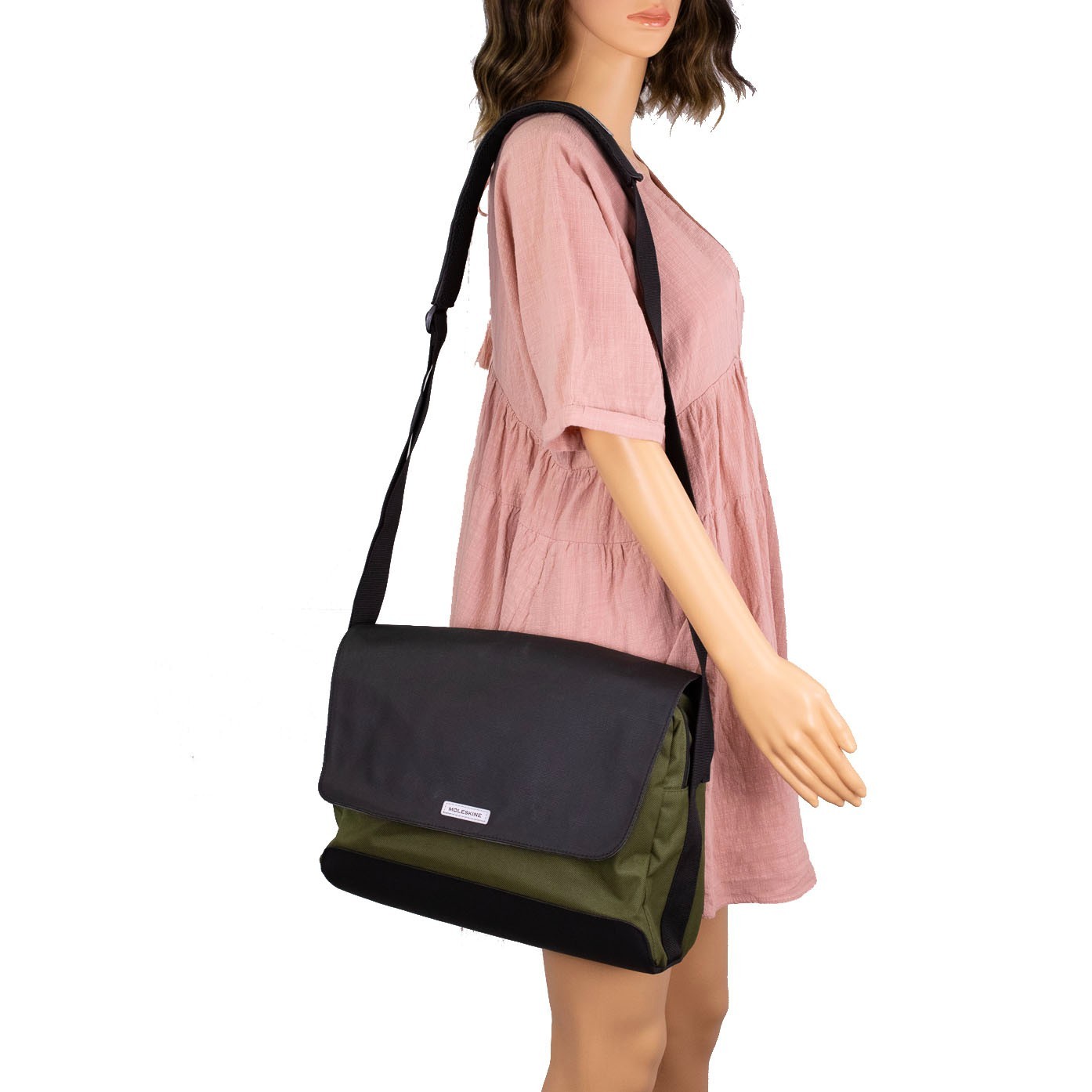 Moleskine Nomad Messenger Bag Black Olive Green 14×9 Laptop Work Crossbody Bag