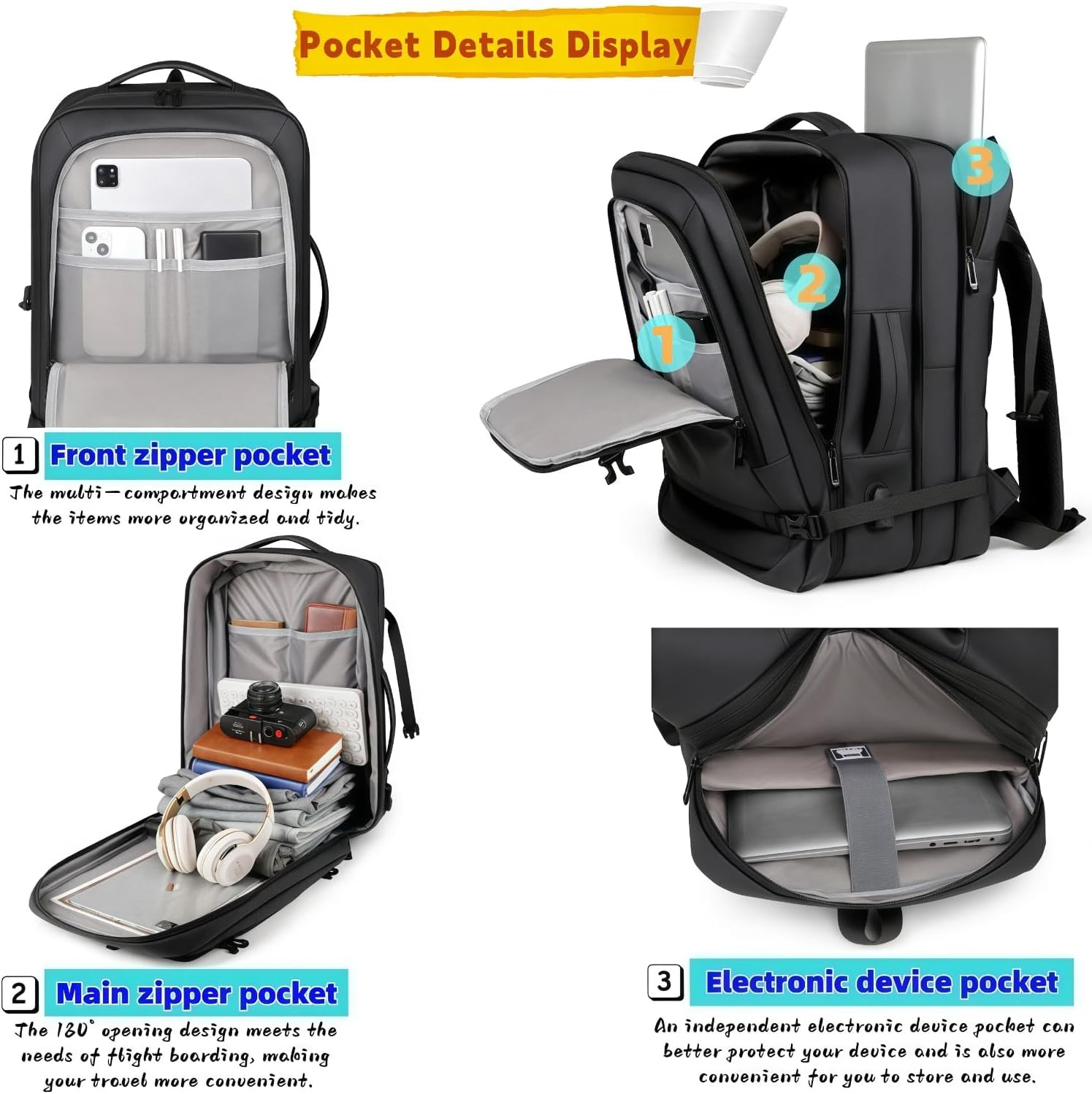 Extra Large 50L Expandable Travel Laptop Backpack Men Women,Airline Approved Tra