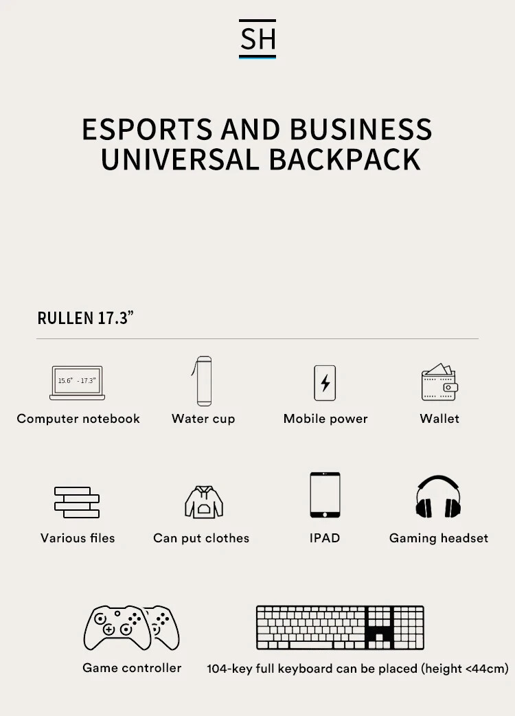 Men’s 17.3 Inch Laptop Business Backpack Waterproof Hard Shell Backpack E-sport