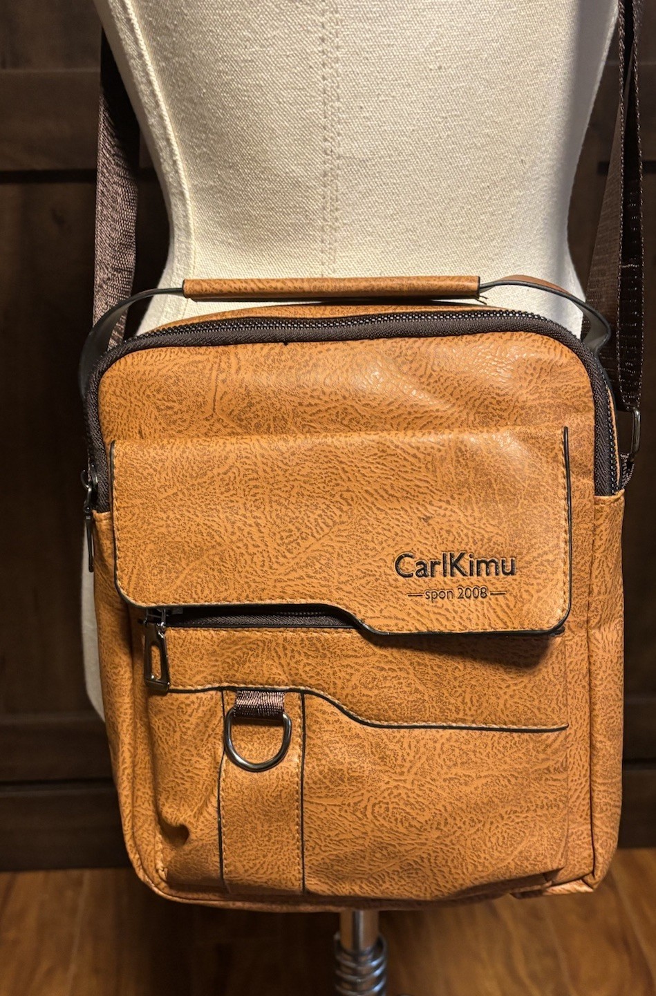 CarlKimu Mens Crossbody Shoulder Bag Brown Faux Leather Business Casual Satchel