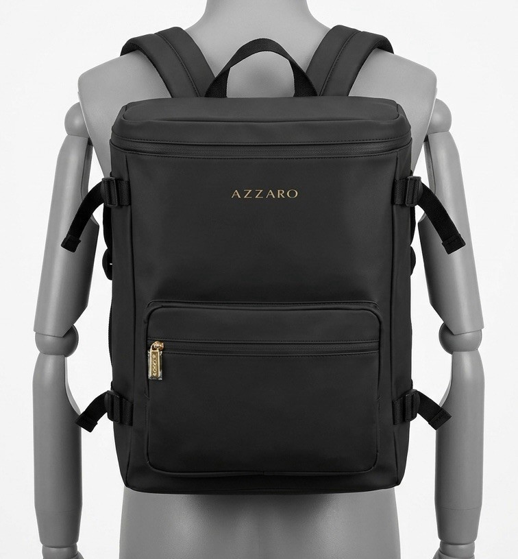 NEW Azzaro Parfums Black Vegan Leather Sport Travel Backpack Limited Edition
