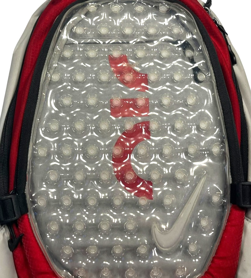 NIKE AIR-MAX Red/Gray BUBBLE-PADDED ATHLETIC BACKPACK Swoosh Track Gym Gear Bag