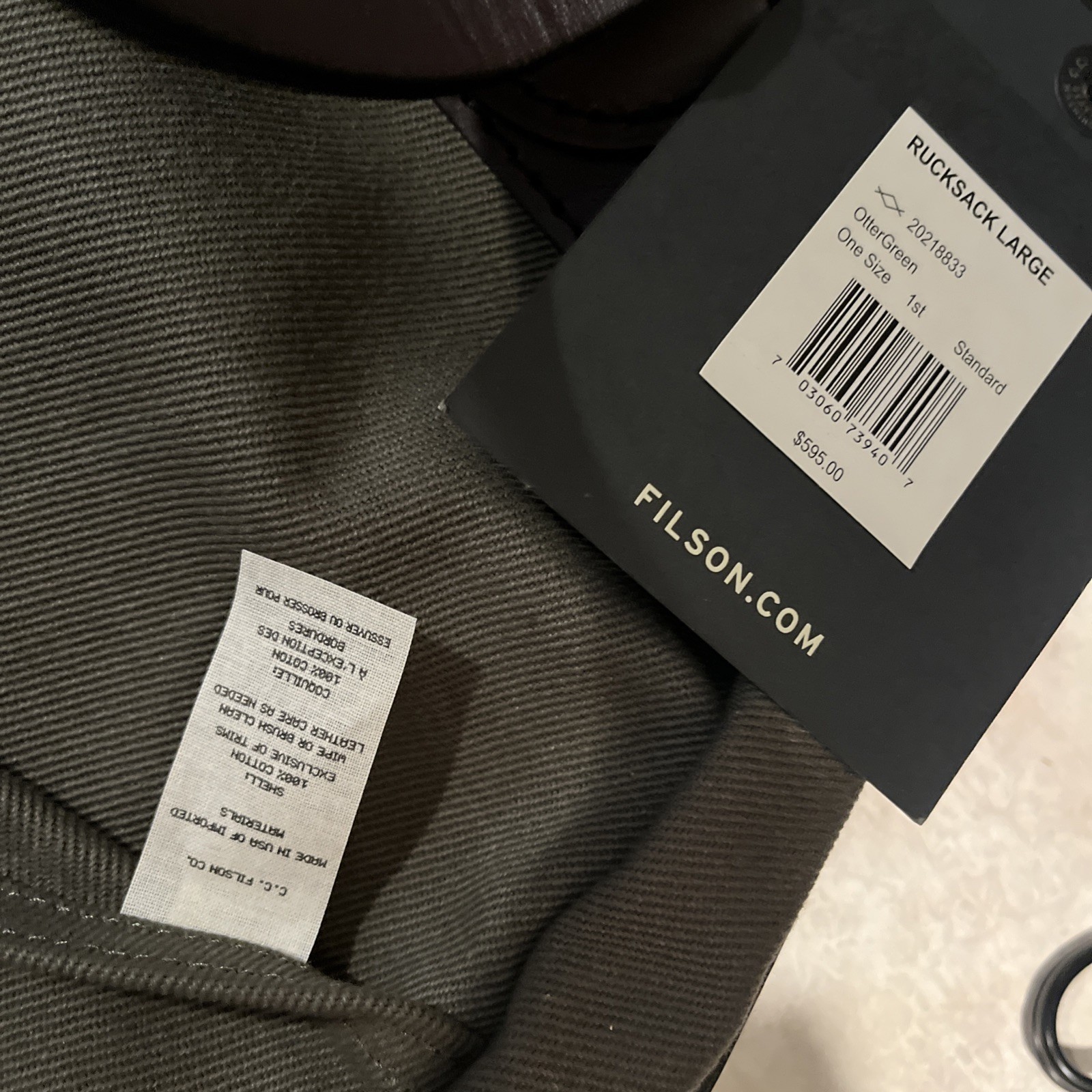 🔥 Filson USA NEW NWT Rugged Twill Large Rucksack 33L Otter Green Bridle Leather