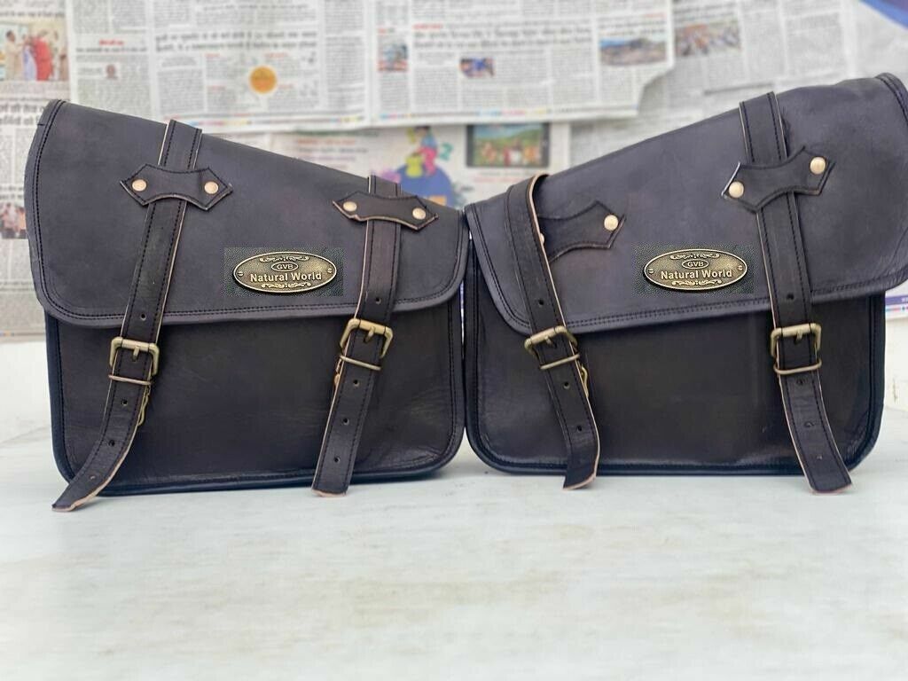 Leather Motorcycle Left Right Saddle Bag Panniers Swing Arm Tool Pouch 13″ Black