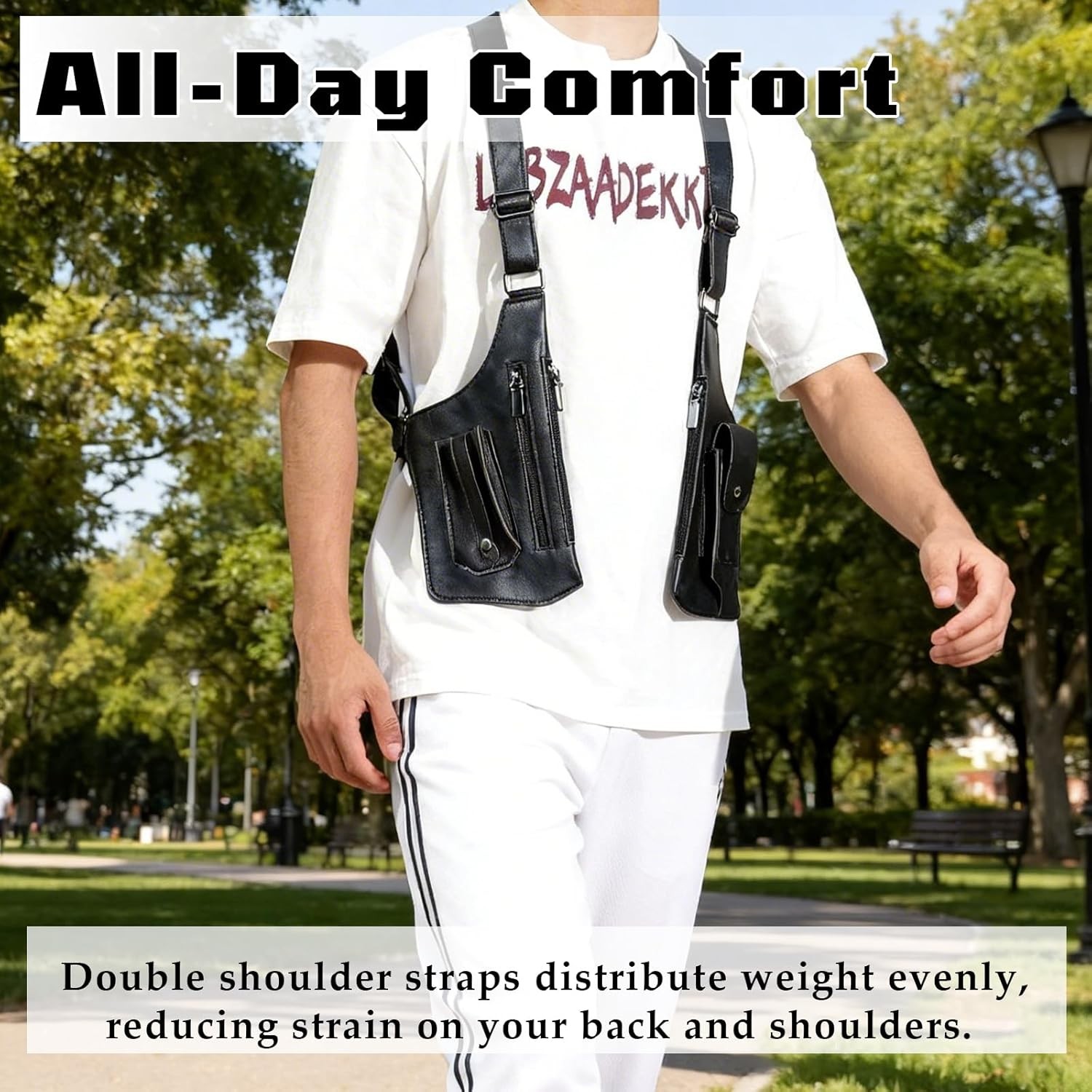 Underarm Shoulder Bag for Men, Leather Double Shoulder Armpit Bag with Adjustabl