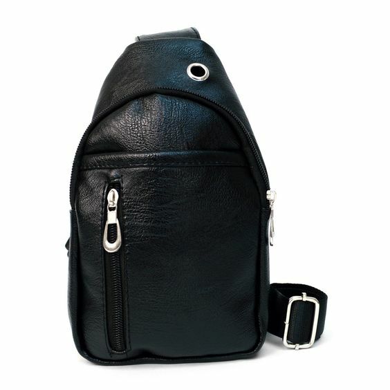 Small Black Polyurethane Split Leather Crossbody Sling Bag Adjustable Strap