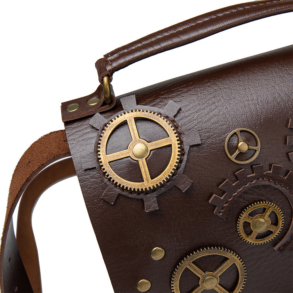 GEARDUKE Men Women Gothic Steampunk Crossbody Shoulder Messenger Leather Bag