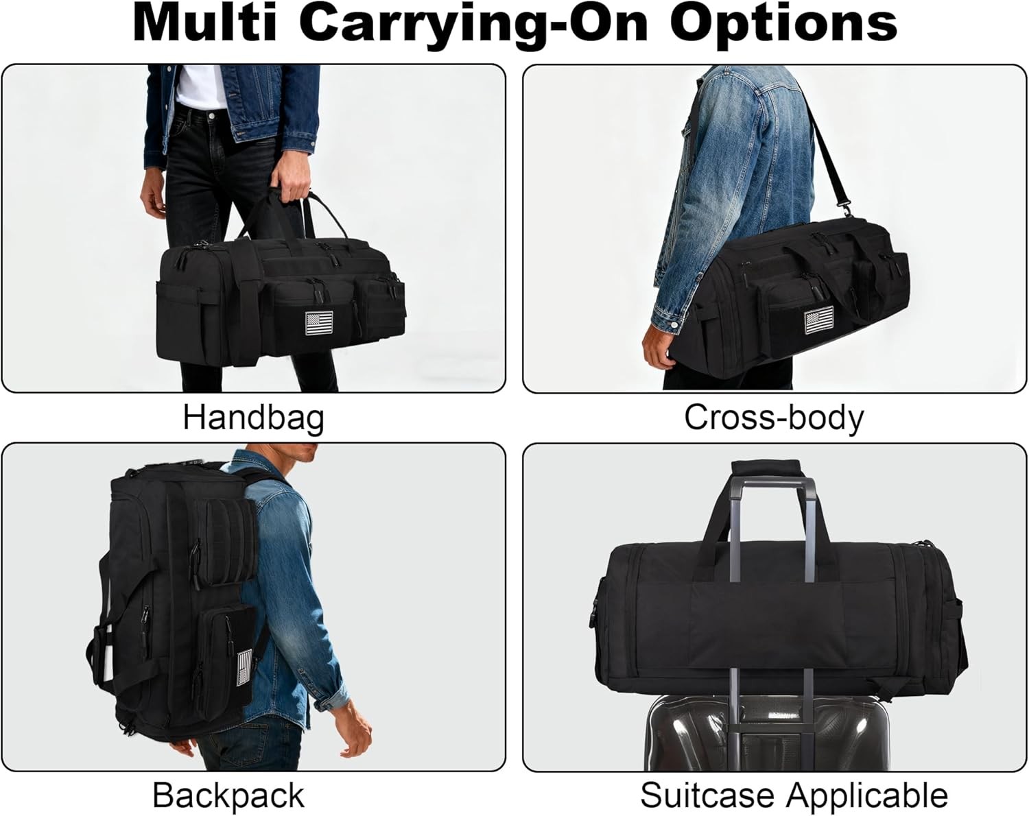 50L Tactical 3-in-1 Gym Duffle Backpack w/ Shoe Laptop MOLLE Black